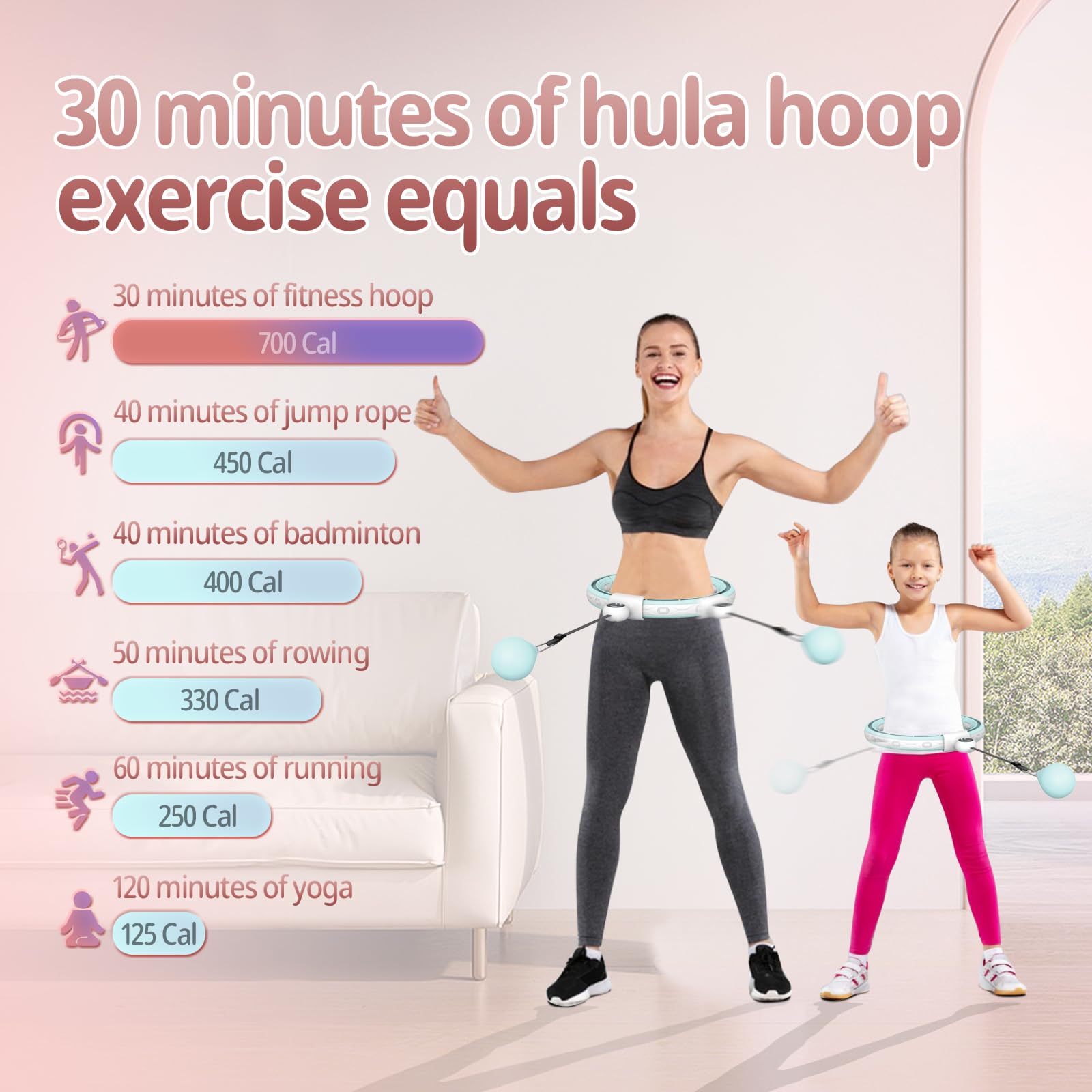 EPEHSPORT Silent Infinity Smart Hoops with Counter 22"-44", Weighted Exercise Hoola Equipment, 2 in 4 Abdomen Fitness Massage, Non-Fall Fit Hoop for Adult Weight Loss (Green)