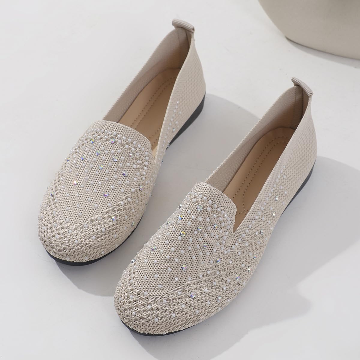 Zapatos planos de ballet de punto transpirable para mujer, zapatos planos