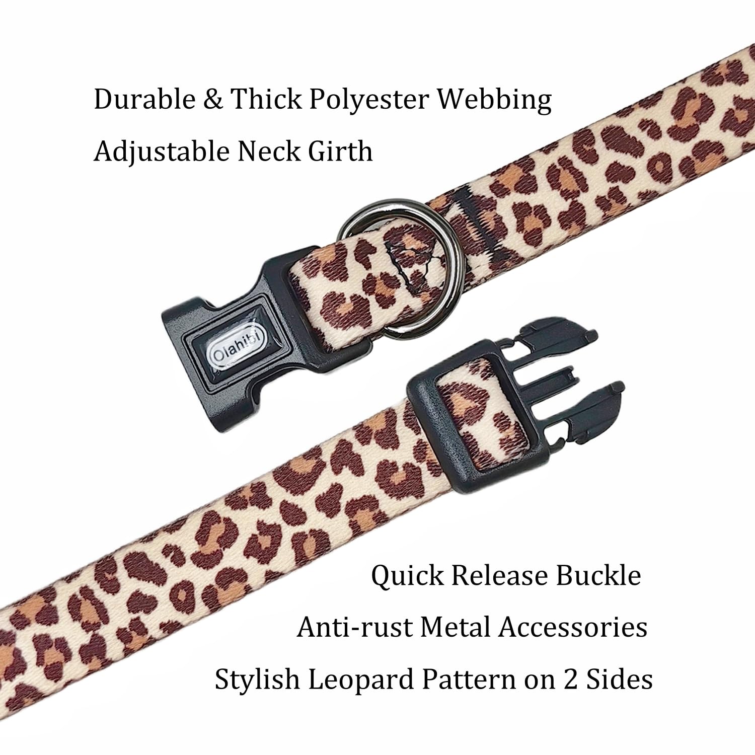Set combinato collare e guinzaglio per cani, motivo leopardato, materiale poliestere, guinzaglio abbinato 150 cm, piccola taglia (S, caffè chiaro leopardato)