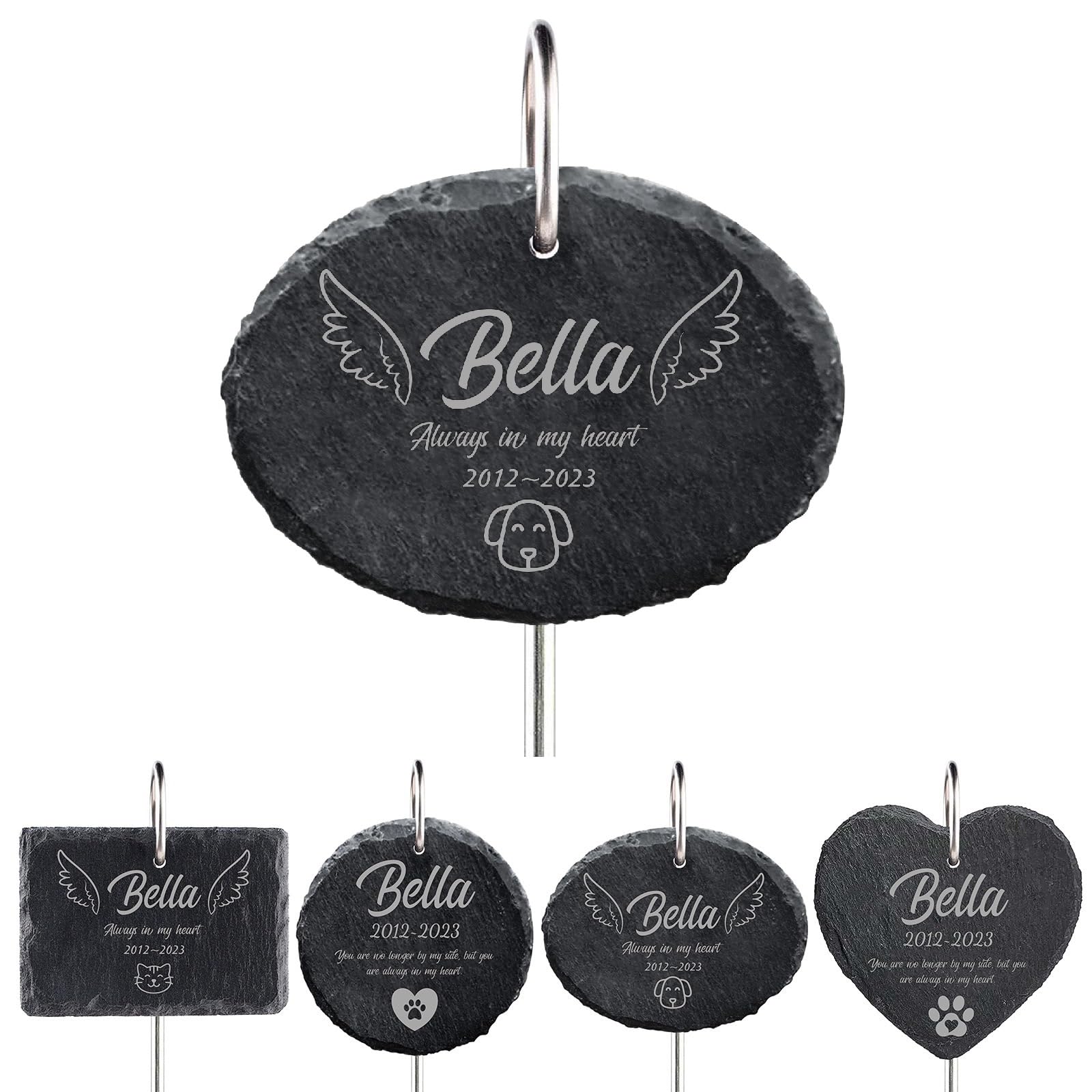 papasgix Personalised Pet Memorial Plaques for Garden Dog Cat Memorial Gifts Engraved Plaques for Graves Custom Pet Memorial Stones (Hook+Grey Oval)