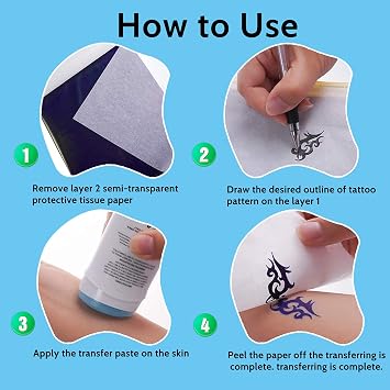 Tattoo Transfer Paper - 40 Sheet Tattoo Stencil, A4 Size, 4 Layers