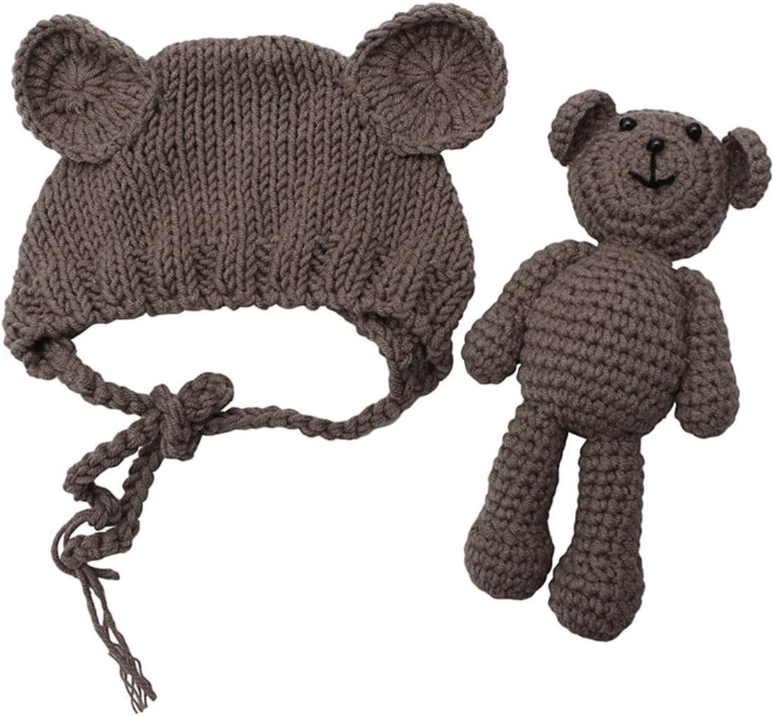 Newborn Baby Bear Hat Beanie with Bear Dolls Photography Accessories