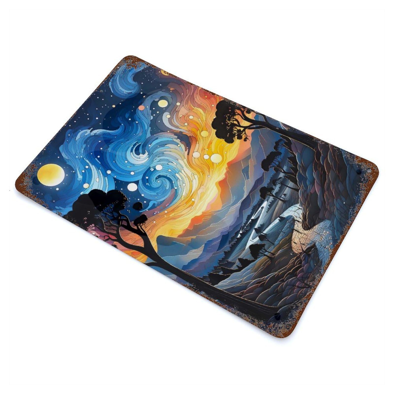 Garage Style Celestial Charm Distressed Metal Wall Sign 11.8"x7.9", Retro Wall Decor for Bar And Workshop