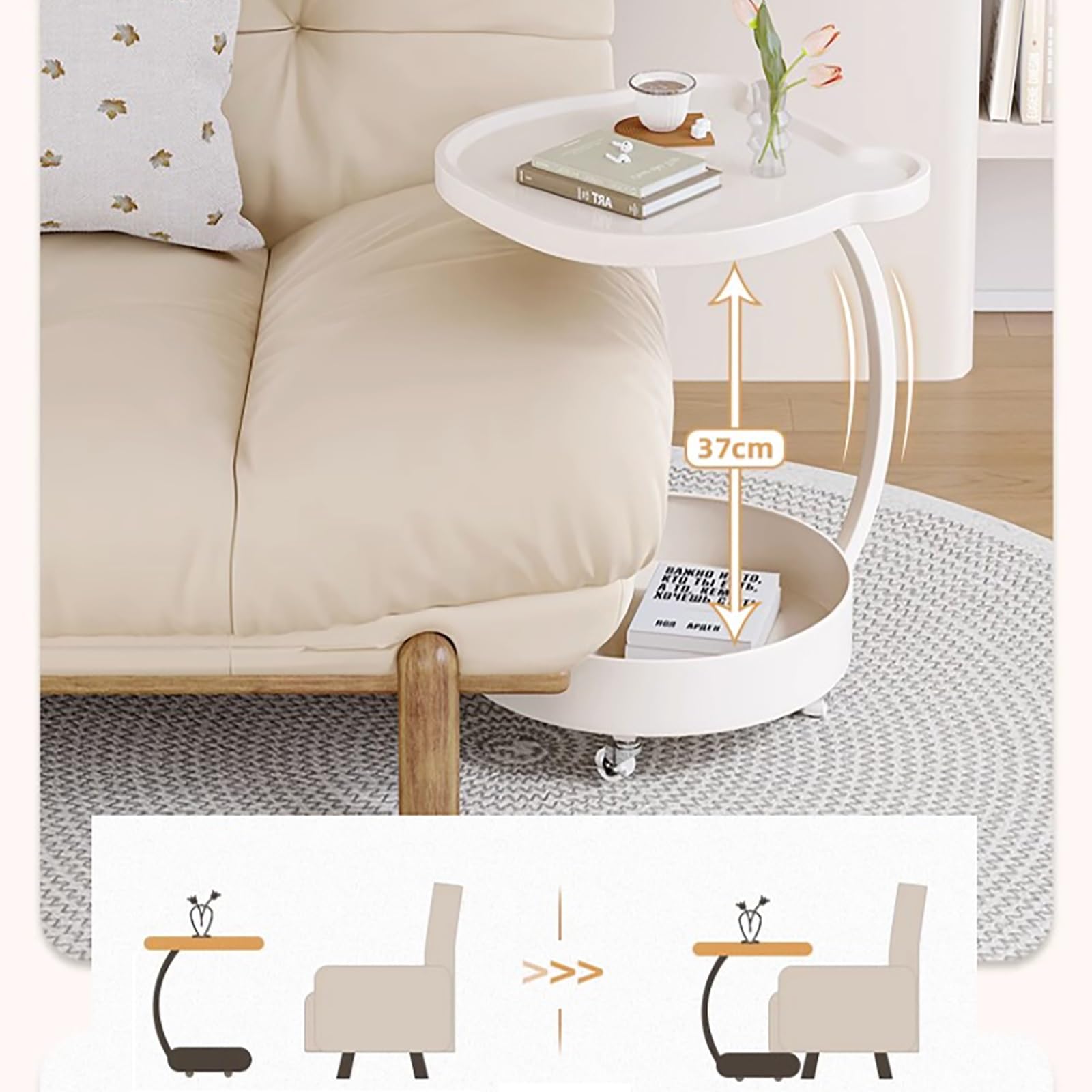 Boutique Home Table d'Appoint Ronde avec 2 Étagères Idéal