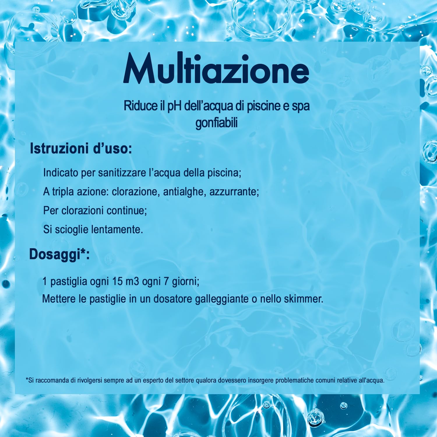 B POOL Multiazione 200 GR. Pastiglie ad azione Sanitizzante, Stabilizzante, Antialghe, Flocculante per il trattamento dell'acqua della tua piscina. Formato da 10 Kg