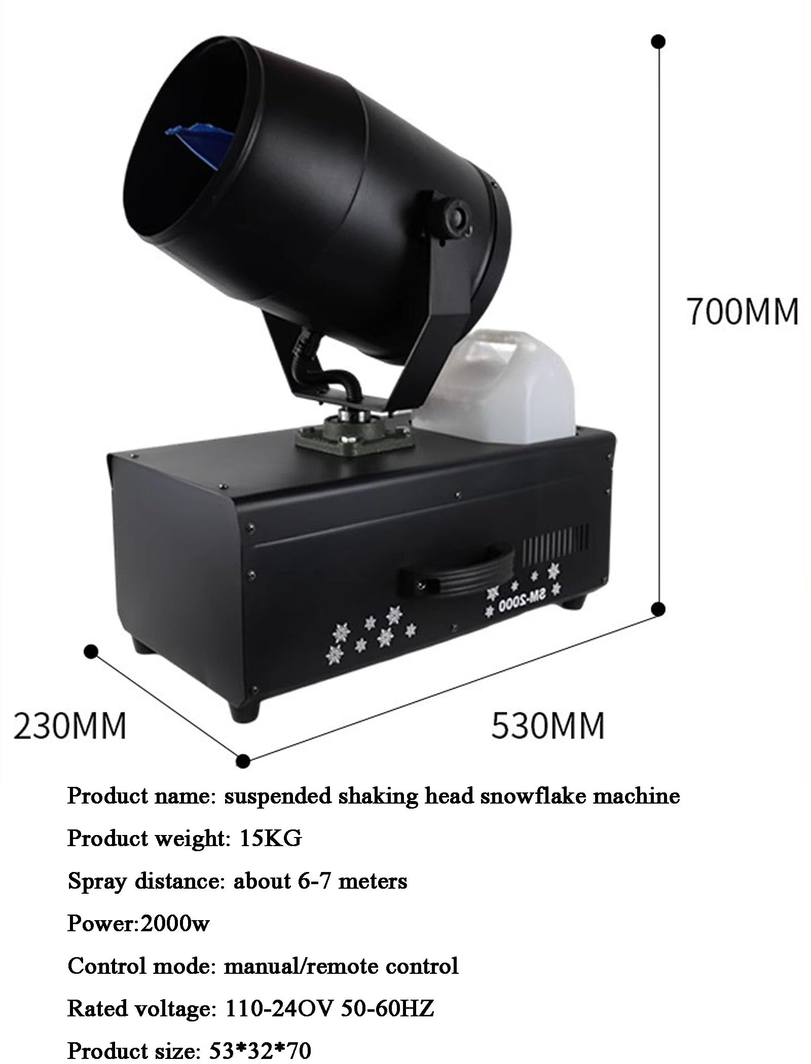 Attrezzatura per Feste da palcoscenico per Eventi all'aperto per Interni Macchina per la Produzione di Neve a Testa Mobile da 2000 W a 180 °, con Telecomando, per Matrimoni di Natale (3500 W) (3500w)