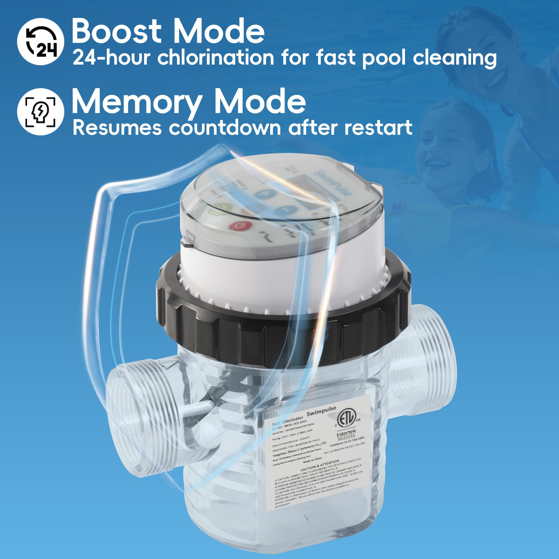 Clorador de agua salada para piscinas sobre el suelo, tira de prueba incluida con adaptador, sistema de clorador de piscina de agua salada, sistema de piscina de agua salada autolimpiante para