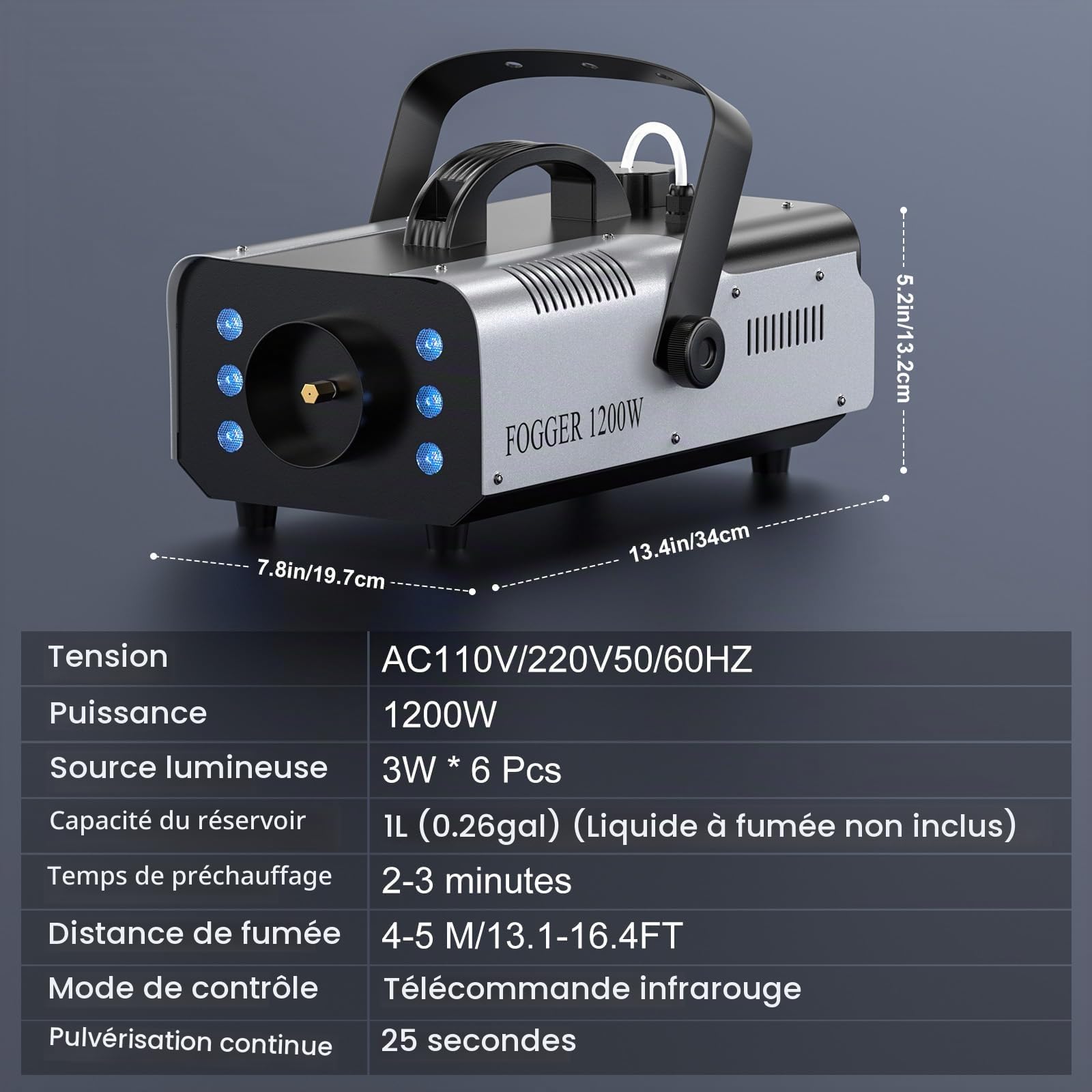 Machine à Fumée, HOLDLAMP 1200W 6 LEDs RGB Machine à Brouillard avec Télécommande sans fil Convient pour les Fêtes, Halloween, Mariages, Scène, Noël