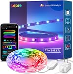 Lumières LED S1 AI Lepro, Bande lumineuse LED RGBIC WiFi pour chambre, Fonctionne avec Alexa et Google Lumières LED intelligentes pour chambre, Lumières à bande synchronisées avec la musique, LLM lumière LED, 16.4ft bandes lumineuses LED Bluetooth