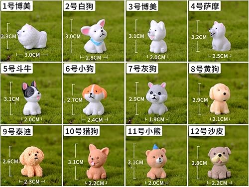Miniatura 2 de Halloluck 12 piezas de bonita figura de perro en miniatura, personajes de perro, mini colección de figuras, adorno de pastel de perro, plantas,