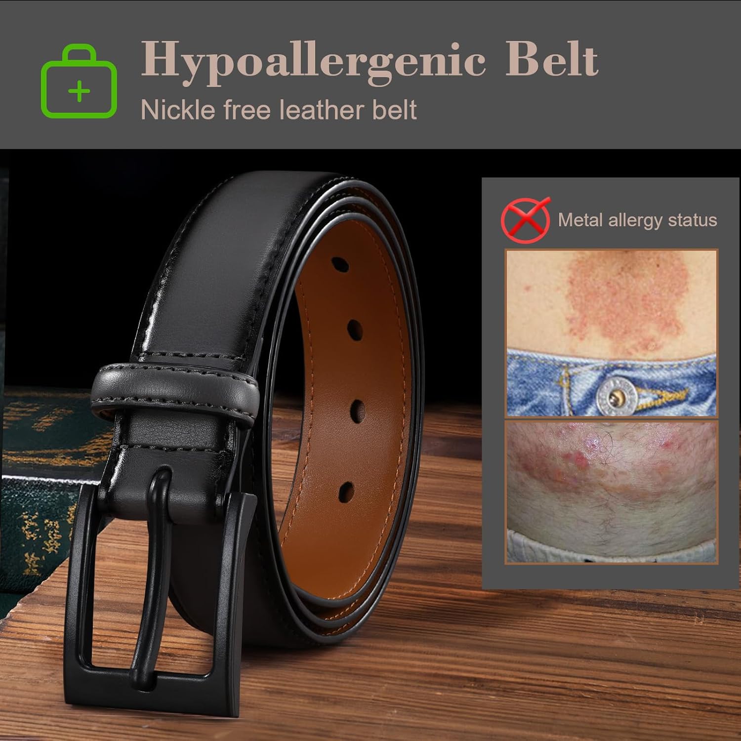 XZQTIVE TSA Belt For Men Metal Free Dress Belts Hypoallergenic Leather Belt With Black Buckle Nickle Free - Image 5