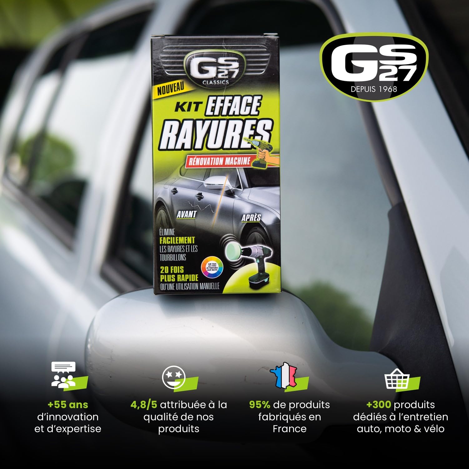 GS27 - Kit Efface Rayures Voiture en Mousse- À Utiliser Avec Une Perceuse - Élimine Facilement Les Rayures De La Carrosserie