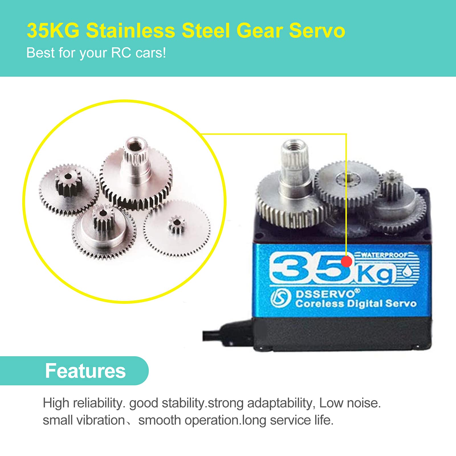 35KG Servomotore Digitale Coreless Ingranaggio in Acciaio Inossidabile 7.4V Coppia Elevata Impermeabile DS3235 con Braccio servo 25T per Robot per Auto RC (180 °