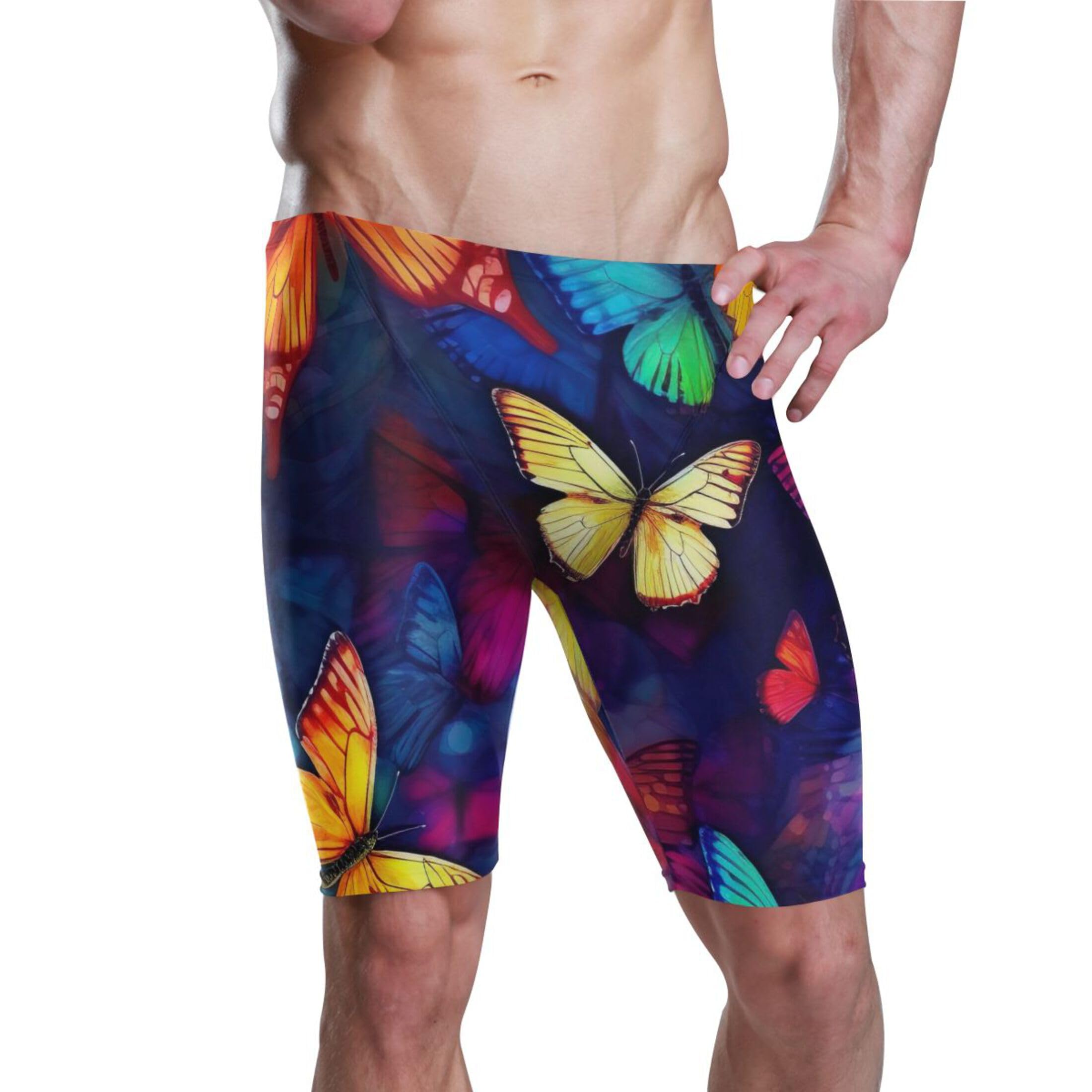 Color Butterfly Men's Swim Jammers Racing & Training Swimsuit Fast, Flexible,Comfortable XXXL B0401535