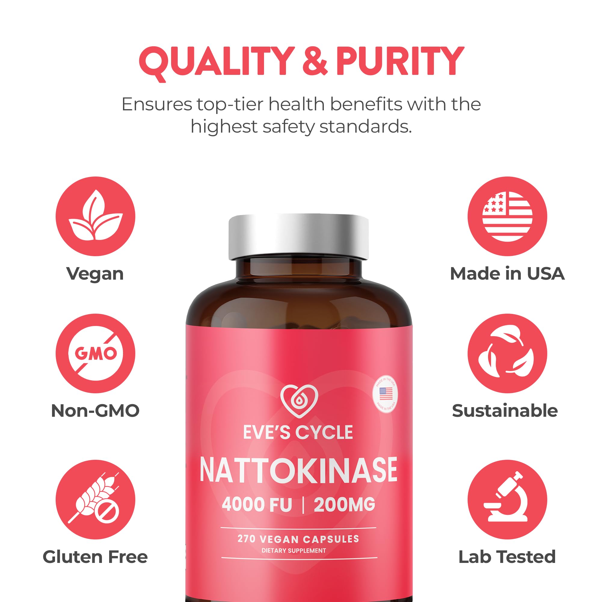 Eve's Cycle Nattokinase Supplement - Premium Japanese Enzyme, Natural Blood Thinner, Organic, No Stearates, Non-GMO, Made in USA — Amazon image 5