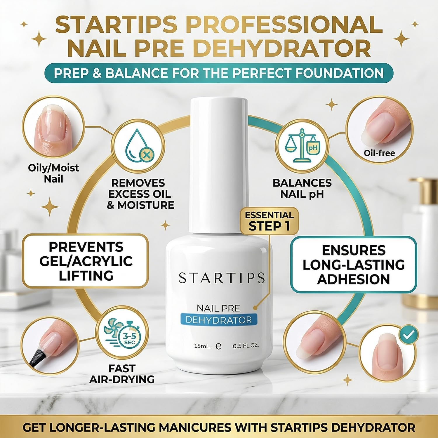 STARTIPS Professional 4-in-1 Gel Nail Kit | Top Coat, Base Coat, Primer & Dehydrator Set | 15ml Each | UV/LED Lamp Required 1