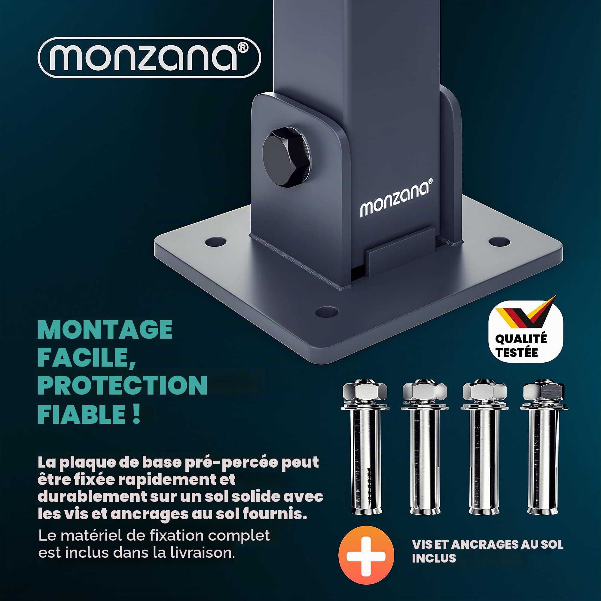 2x Poteau de stationnement barrière parking pliable 3 clés verrouillable acier accessoires bandes réfléchissantes borne