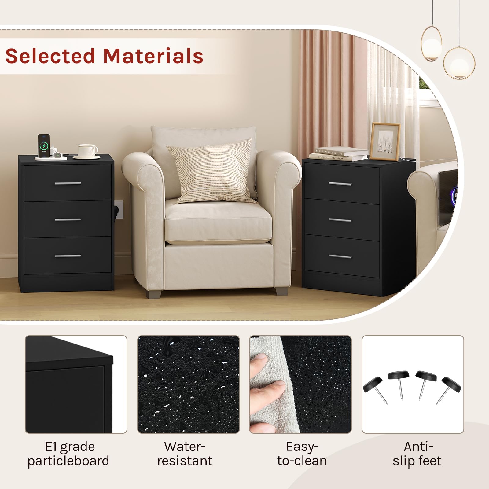 WOLTU Commode Met USB-poorten En Stopcontacten Ruimtebesparende Nts06sz