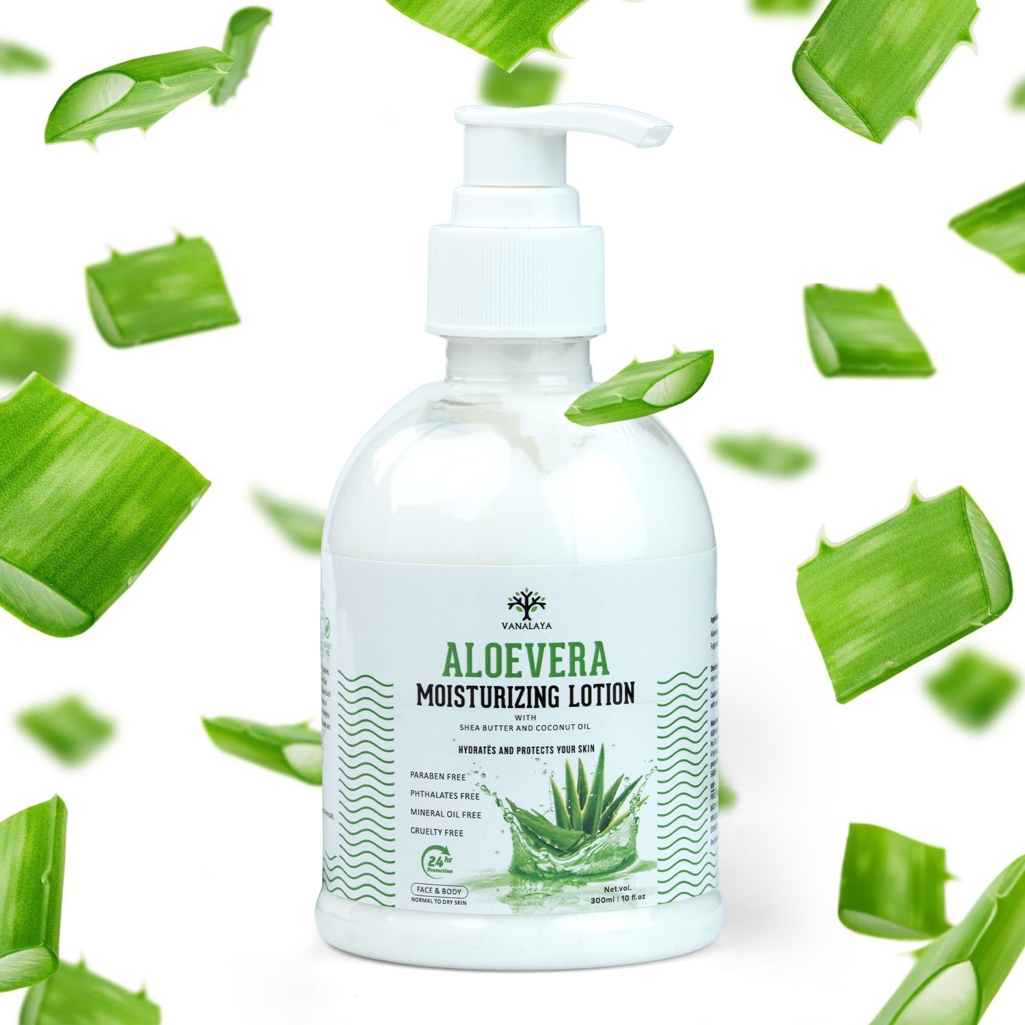 Vanalaya Aloe Vera Moisturizing Lotion | Hydrating Body Lotion with Shea Butter & Coconut Oil | Non-Greasy Daily Moisturizer | 300 ml