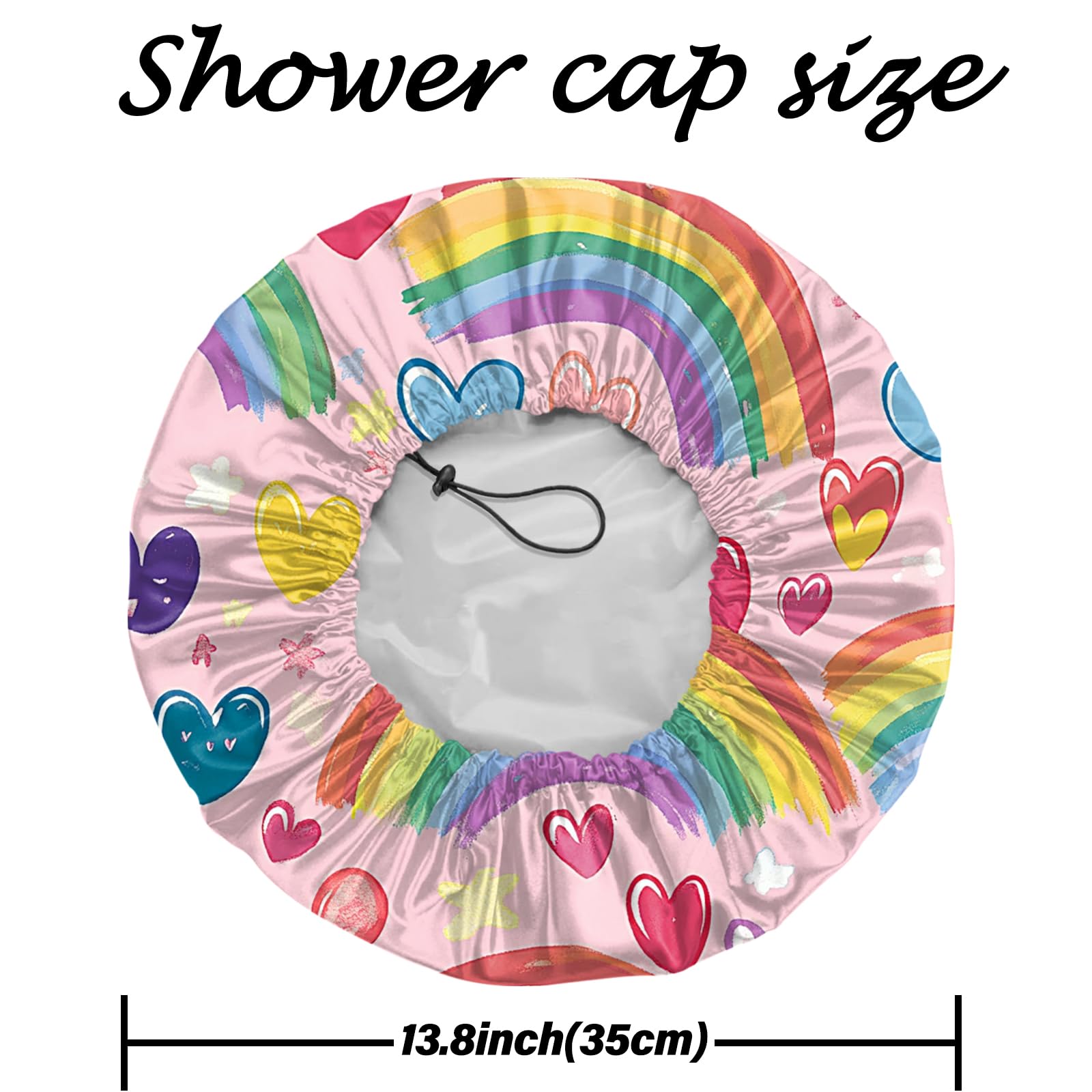 Deokke 2 PCS Shower Cap Reusable Large Waterproof Adjustable Double Layer Elastic Dry Hair Bathing Caps Aesthetic Cute for Women Girls (Q10-Butterfly Rainbow) - Image 2