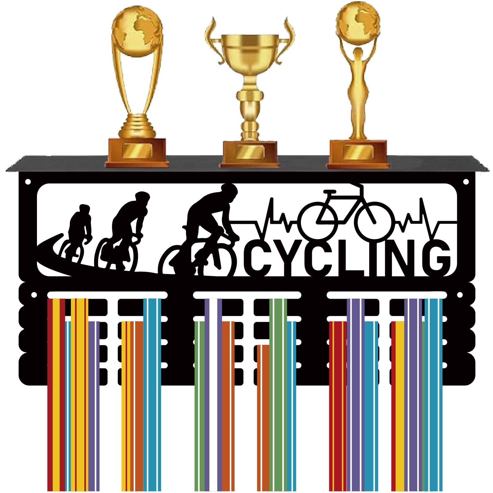 Porte-médailles cyclisme avec étagère CREATCABIN en fer noir pour trophées et vélo 40x20x10cm