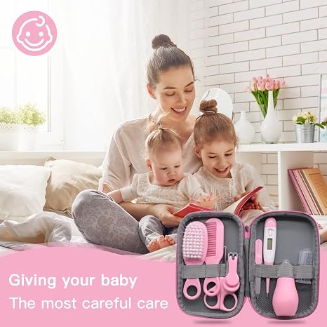 8-Piece Baby Care Kit Birth Baby Care Set First Equipment Newborn Baby Healthcare Kit for Newborn Infant (Pink)