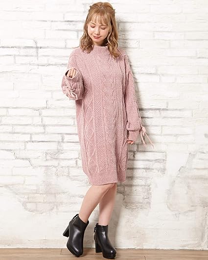 Amazon Co Jp イング Ingni ブライトモール袖レースupニットワンピース 1194 5061 ピンク M 服 ファッション小物