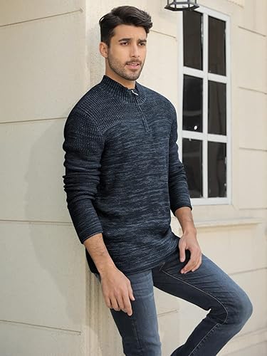 Miniatura 3 de Men's Quarter-Zip Sweater Autumn Winter Thicken Knitted Pullover Polo Sweaters