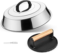 Vista 1 de Leonyo Cúpula de fusión y prensa de parrilla de hierro fundido, cubierta de hilvanado de 12 pulgadas con prensa redonda de tocino, triturador