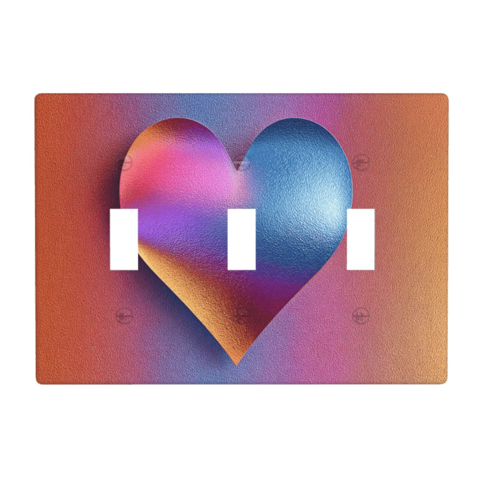 Abstract Gradient Heart Metallic Vibrant Colors Light Switch Covers 3 Gang Triple Toggle Wall Plate Switchplate Electrical Faceplate for Bathroom Kitchen Bedroom Decor