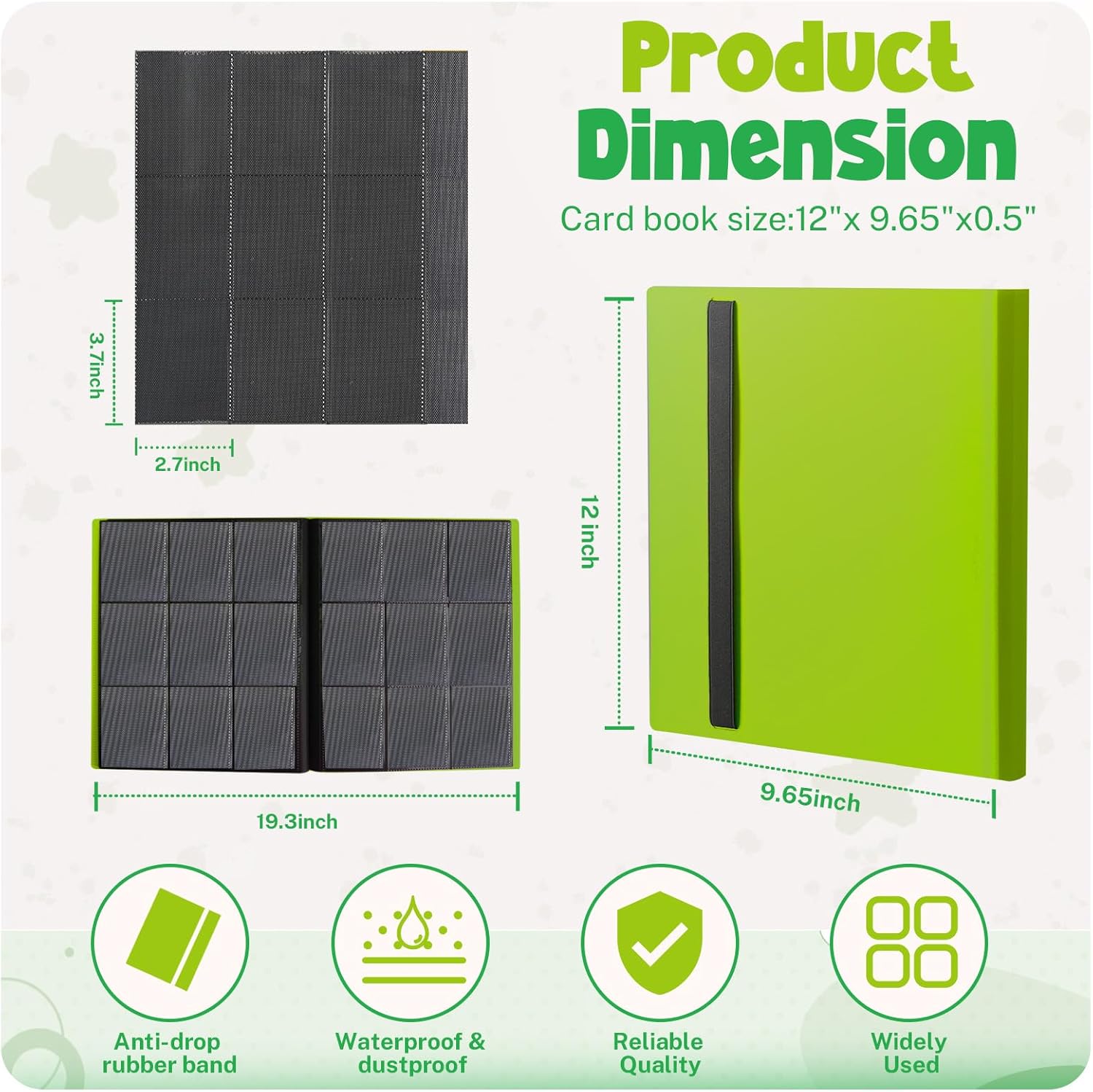 Card Binder, 9 Pocket Trading Card Album Folder,20 Pages, 360 Card Capacity Sports Card Binder, Premium Card Binders Compatible with MTG, TCG, Baseball Cards (Green Grass)