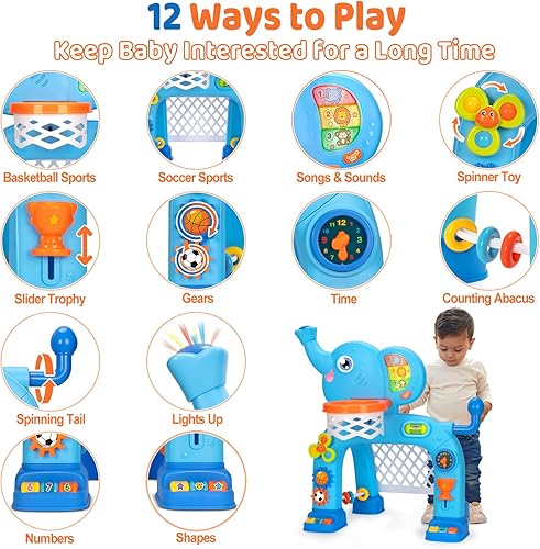 Miniatura 5 de KIZZYEA Juguetes para niños y niñas de 1, 2 y 3 años, aro de baloncesto y portería de fútbol, juguete Montessori, juguetes deportivos musicales