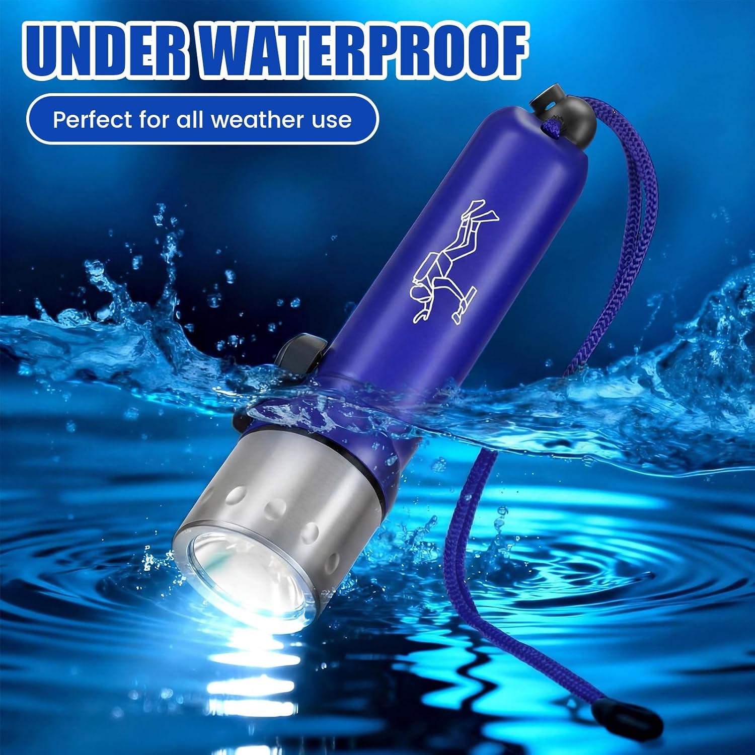 Retisee 4 Pack Scuba Diving Flashlight, 1000 Lumen LED Dive Light Bright Waterproof Underwater Flashlight Snorkeling Diving Torch Submersible Light for Outdoor Underwater Sports (Blue)