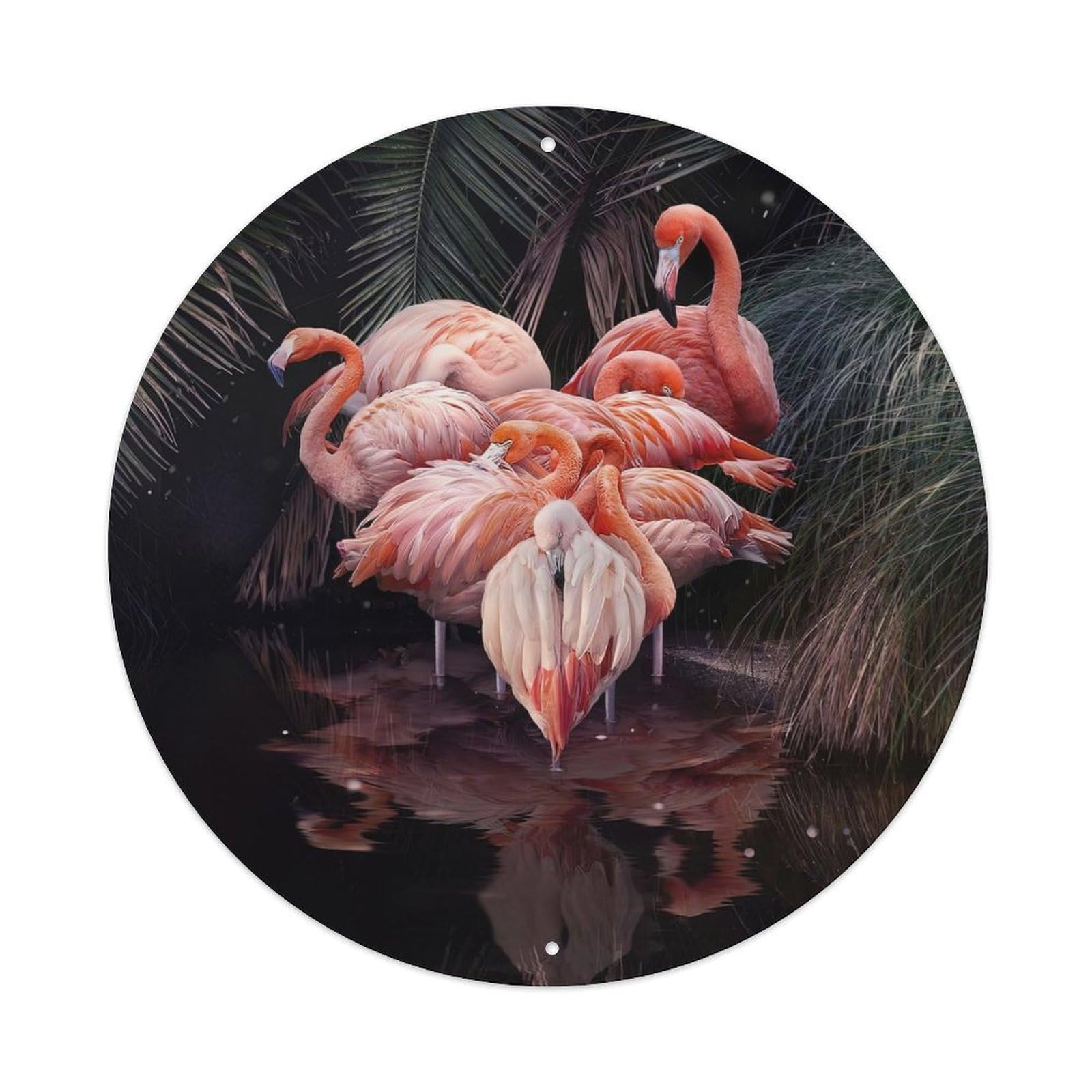 Fantasy Flamingo Dark Jungle Wildlife Floral Metal Tin Sign