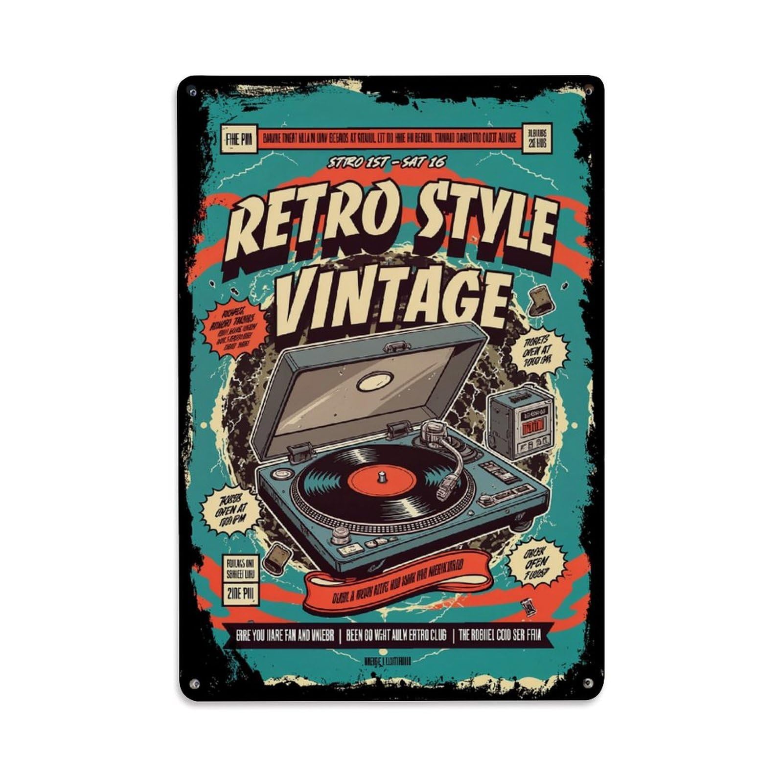 Jdyaojiesheng Vintage Retro Style Turntable Poster Tin Sign Retro Metal Wall Decor Metal Poster, Home Bar Garage Farmhouse Cafe Wall Art Decoration 8X12inches