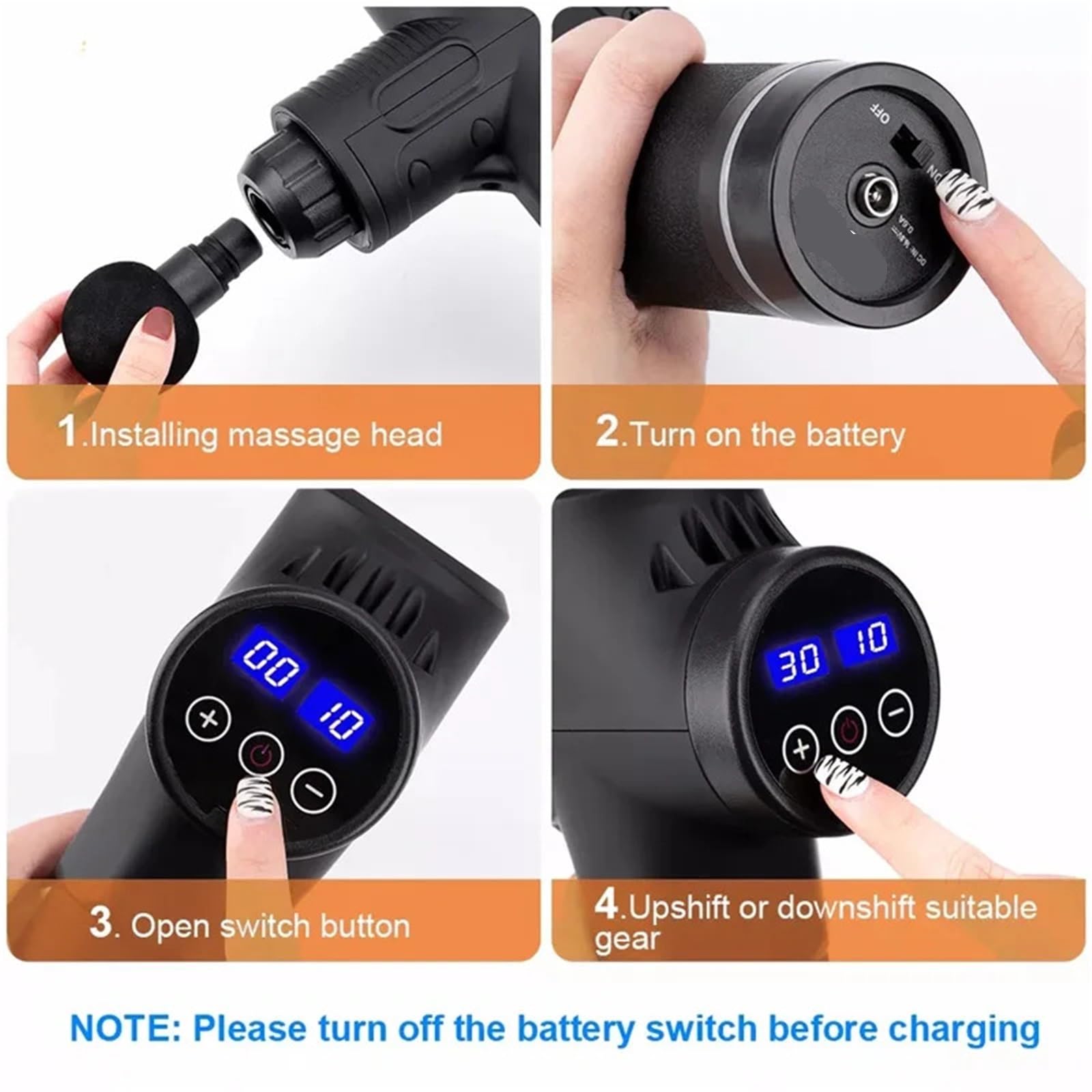 Pistolet do masażu, Elektryczny Pistolet Do Masażu Masażer Mięśni Głębokich Tkanek Ręcznego Urządzenia Perkusyjnego Szyi I Pleców Relaksu dla mężczyzn/kobiet(Carbon brazing)
