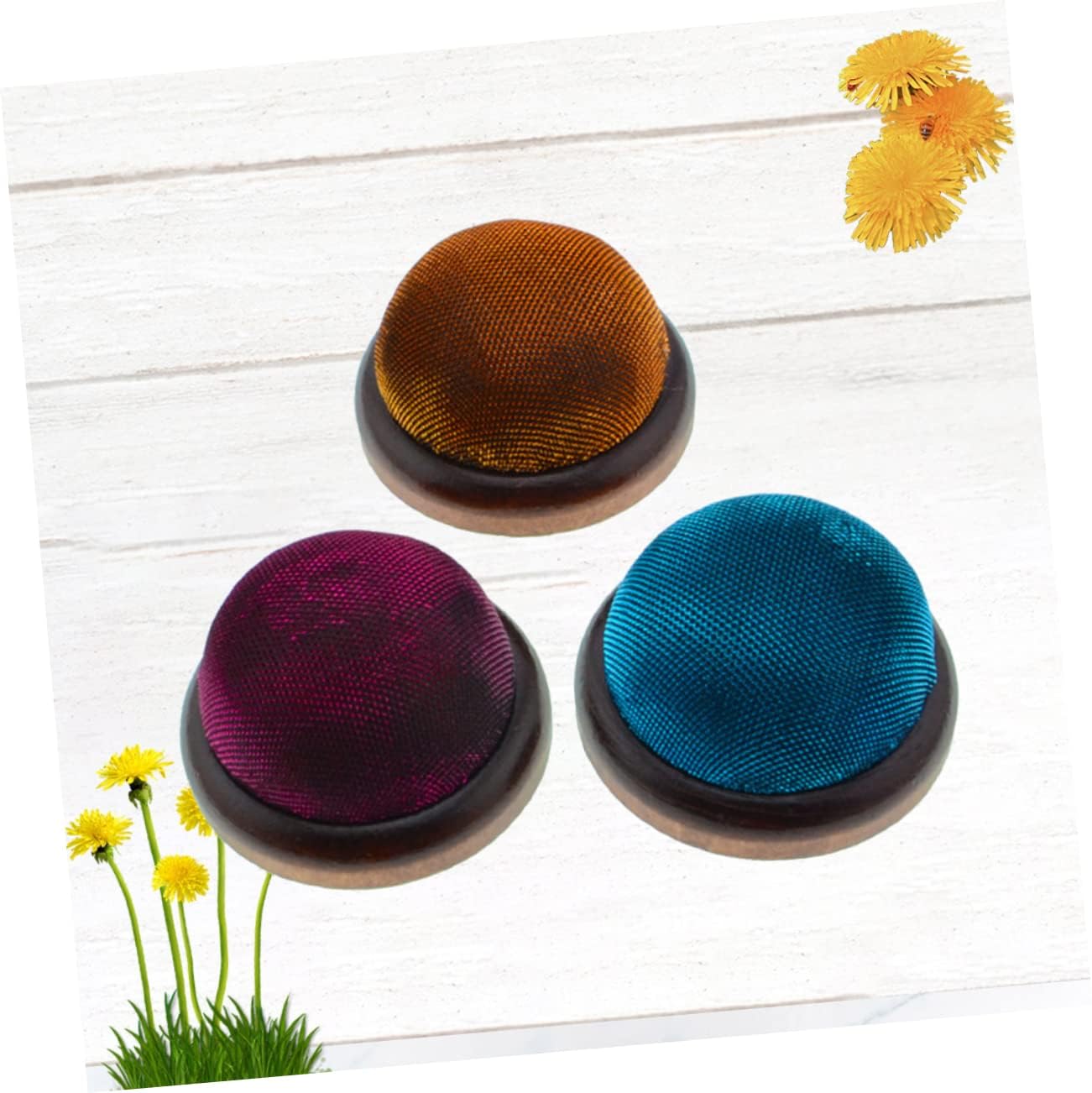 STOBOK 6pcs Glitter Wooden Base Pin Cushion for Sewing Crafting and DIY Projects Gold Red Blue Needle Holder for Home Studio Use