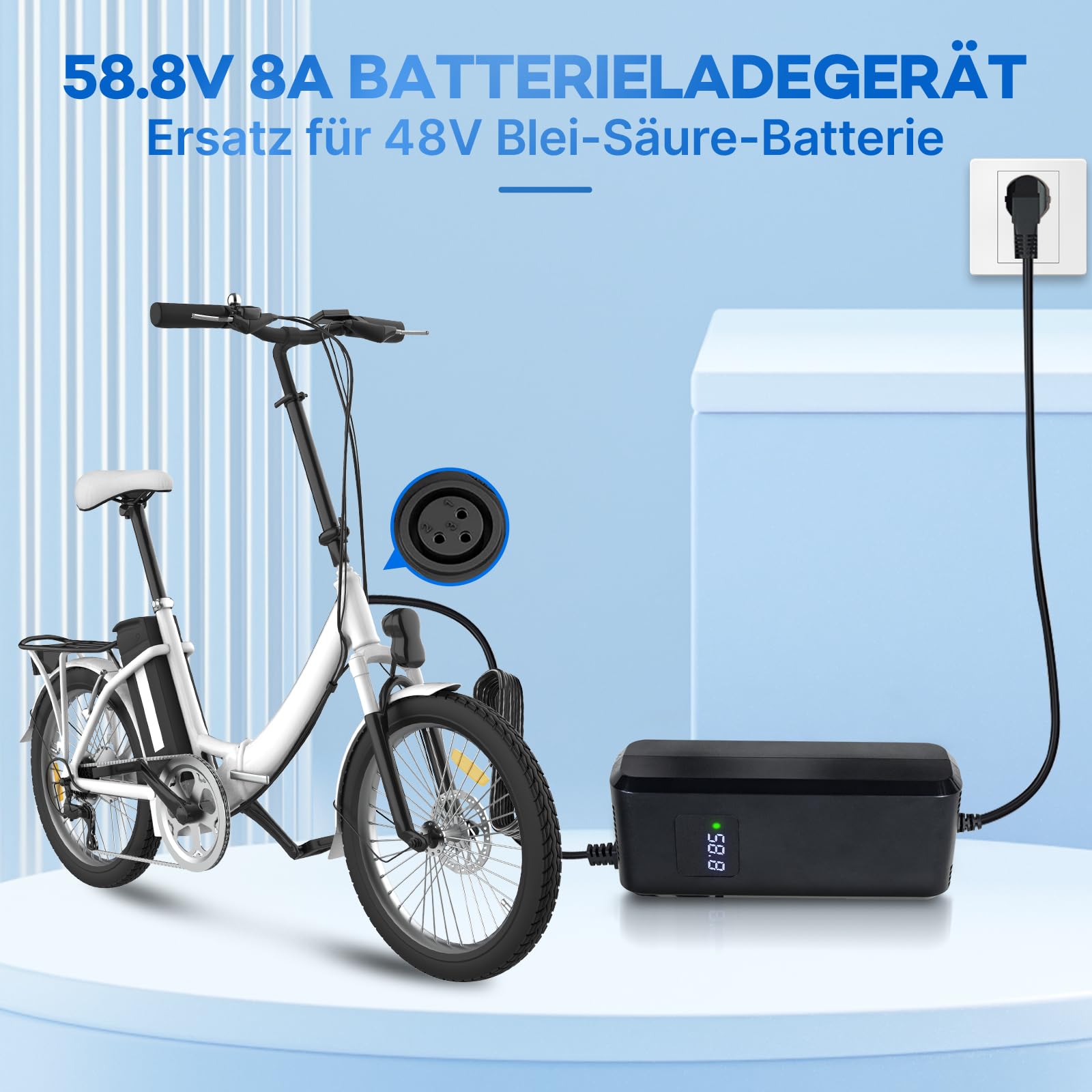 Caricatore rapido universale da 58,8 V, 4 Amp, per e-bike, hoverboard e scooter elettrico, 52 V, 14 serie, batteria agli ioni di litio, spina DC XLR a 3 fori