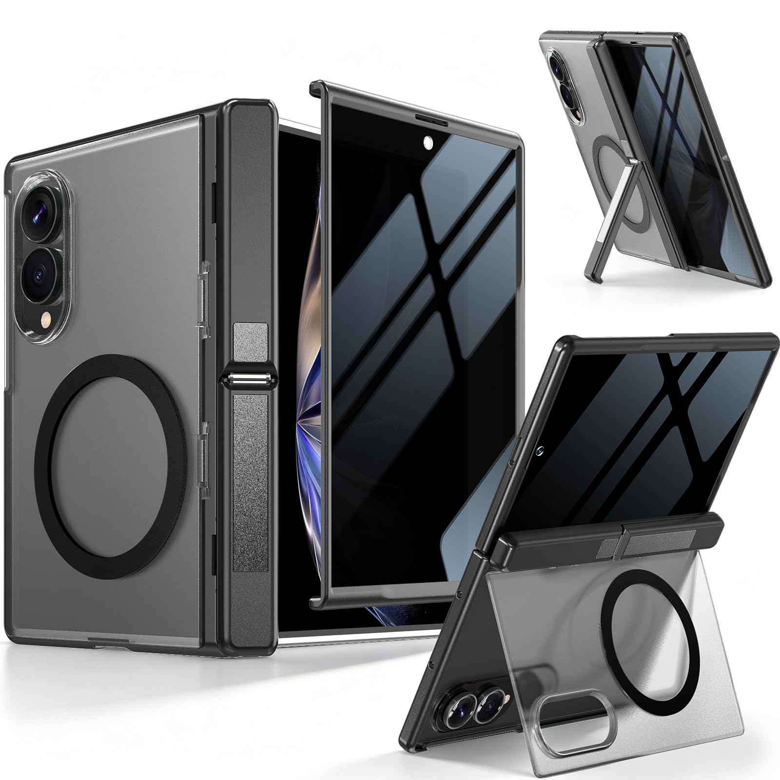 WRJ for Samsung Galaxy Z Fold 8 Case with Privacy Screen Protector,Black | Foldable Kicks…