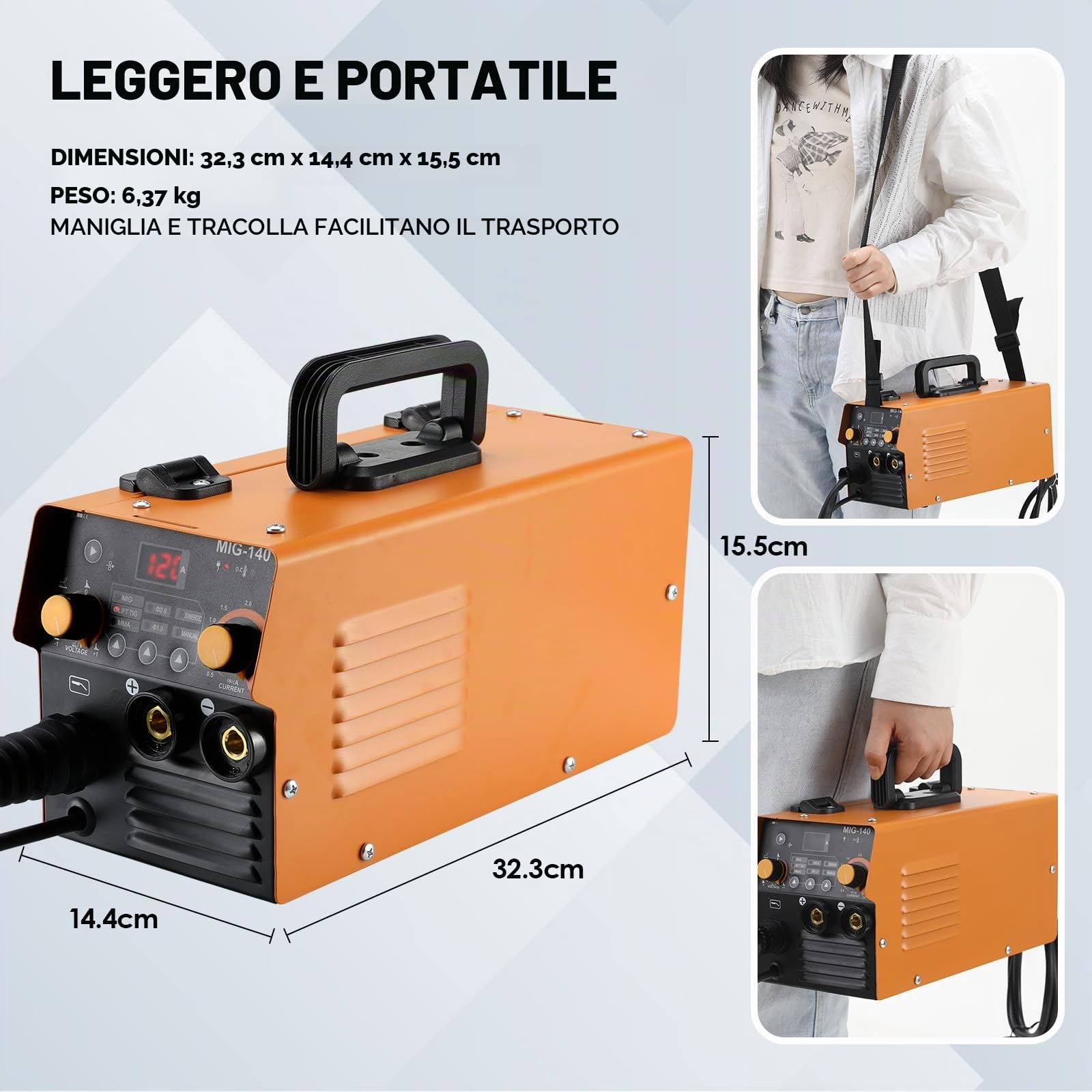 Saldatrice a Filo Continuo 140A 230V, 3 In 1 Multifunzione Saldatura MIG no Gas, ARC MMA, Lift TIG, IGBT Inverter, Saldatrice Portatile, con Display Digitale, Filo Animato da 0.8mm, Maschera, IP 21S