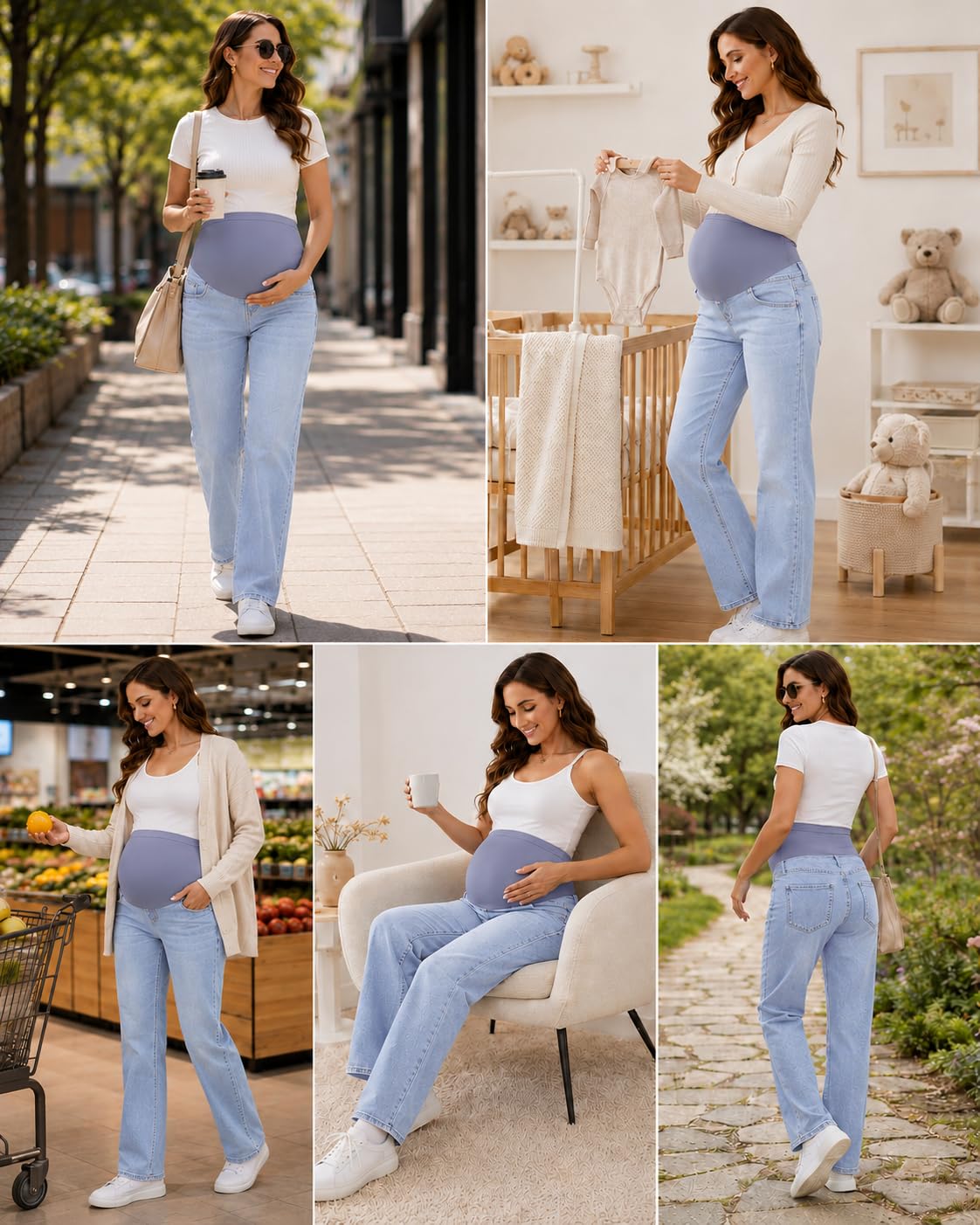POSHGLAM Umstandsjeans für Damen, gerades Bein, 76,2 cm über dem Bauch, bequeme Stretch-Denim-Hose, S-XXL