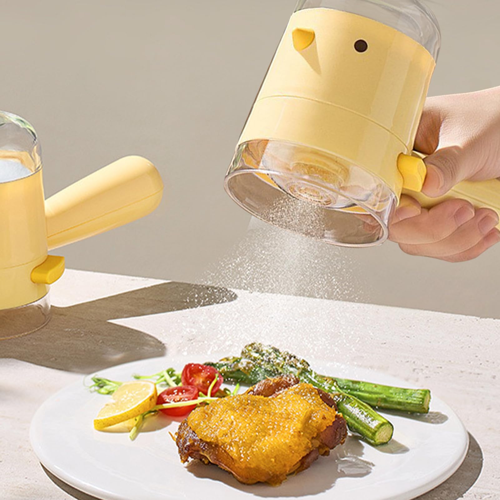 Salero - Pimentero Dosificador - Recipiente Hermético Multiusos para Sal con Asa para Barbacoa, Hornear, Cocina Casera y de Restaurante
