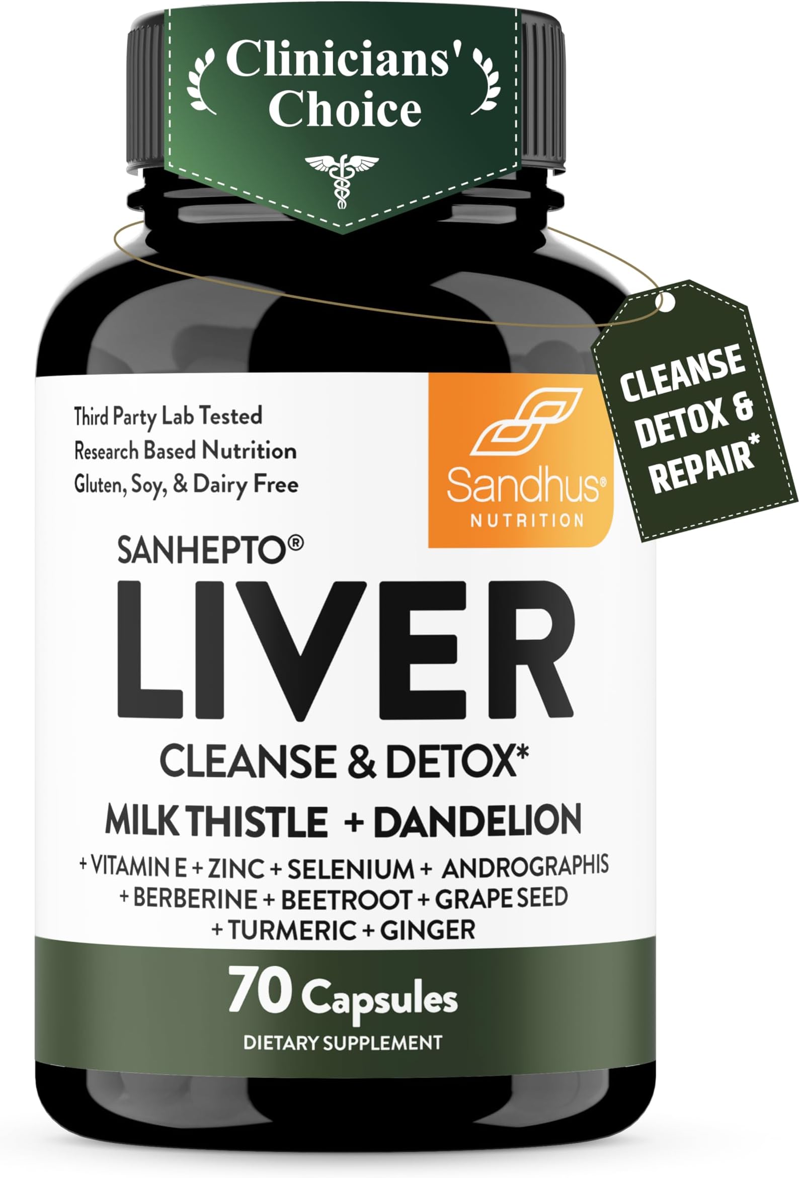 Sandhu's Liver Cleanse Detox & Repair Support Capsules with Milk Thistle & Dandelion Root | Herbal Supplement Pills for Liver Health | for Men & Women | Made in USA | Viral on Tiktok | 70 Count
