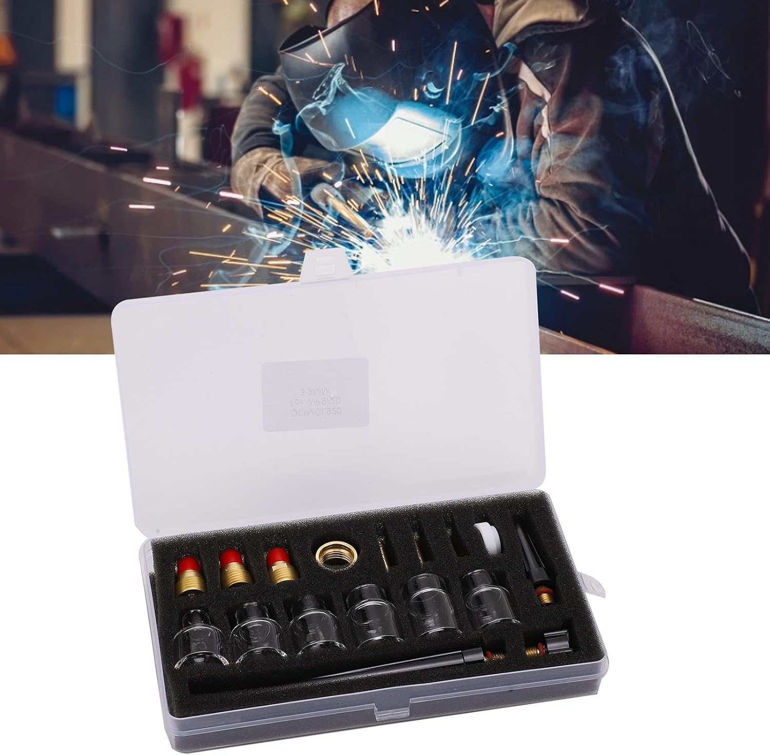 Welding Torch Stubby Gas Lens Glass Cup Kit, Brass Consumables Glass Cup Nozzle 2mm for WP9 / 20