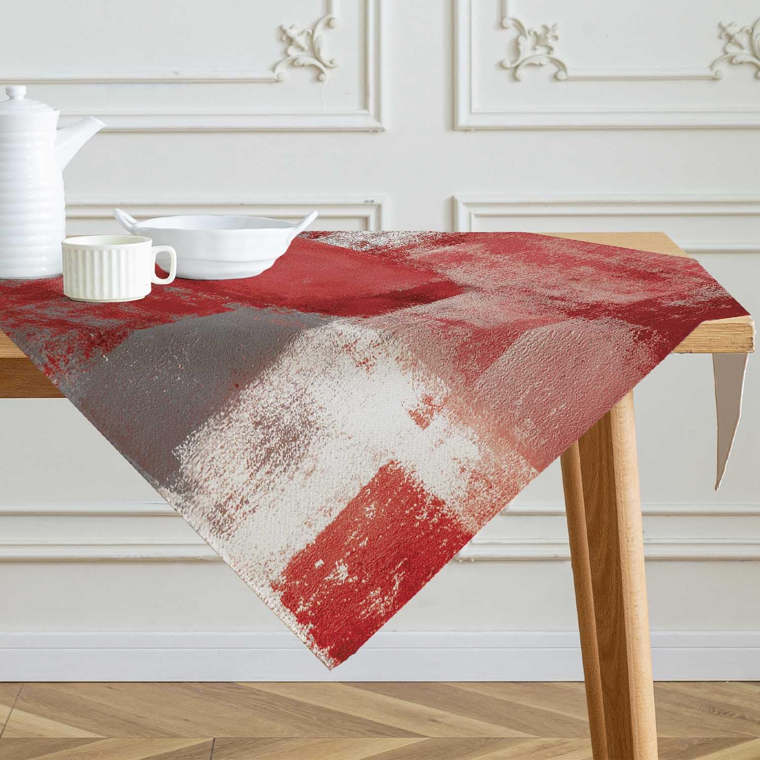Tablecloth 100 x 100 cm Red Burgundy Medium Runner Modern Art Painting Tablecloths Short Table Decoration Washable Decoration Aesthetic Tablecloth for Autumn Party Weddings Holidays Birthday
