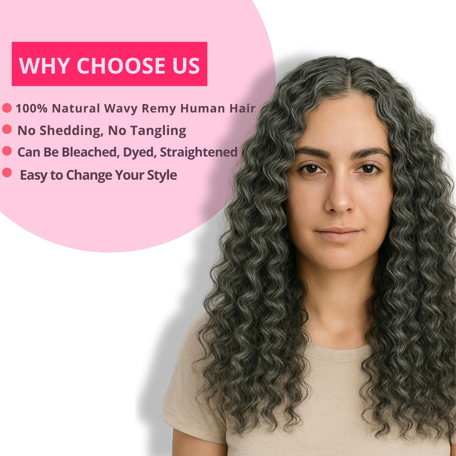 Dark Curly Gray Human Hair Bundles, 18 Inch, 100% Natural, Curly, 130% Density, Wig, Hair Extensions