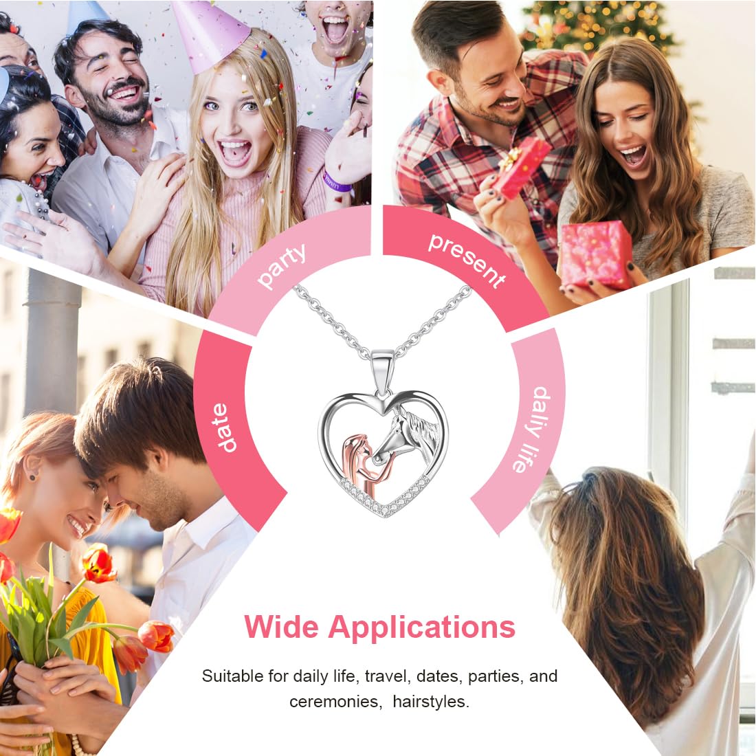 Collana Con Ciondolo A Cuore E Cavallo In Argento - Gioiello Elegante Per Donne E Ragazze - Foto 7