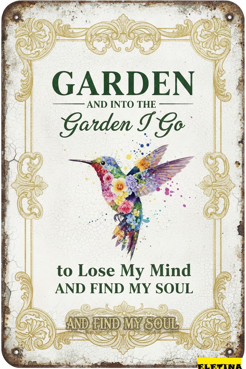 Personalized Sign for Man Cave Garden Decor Outside, Hummingbird Floral Metal, Vintage Rustic Garden Wall Decor, Metal Wall Art Porch Patio, 8x12 Inch Private Property Decorative