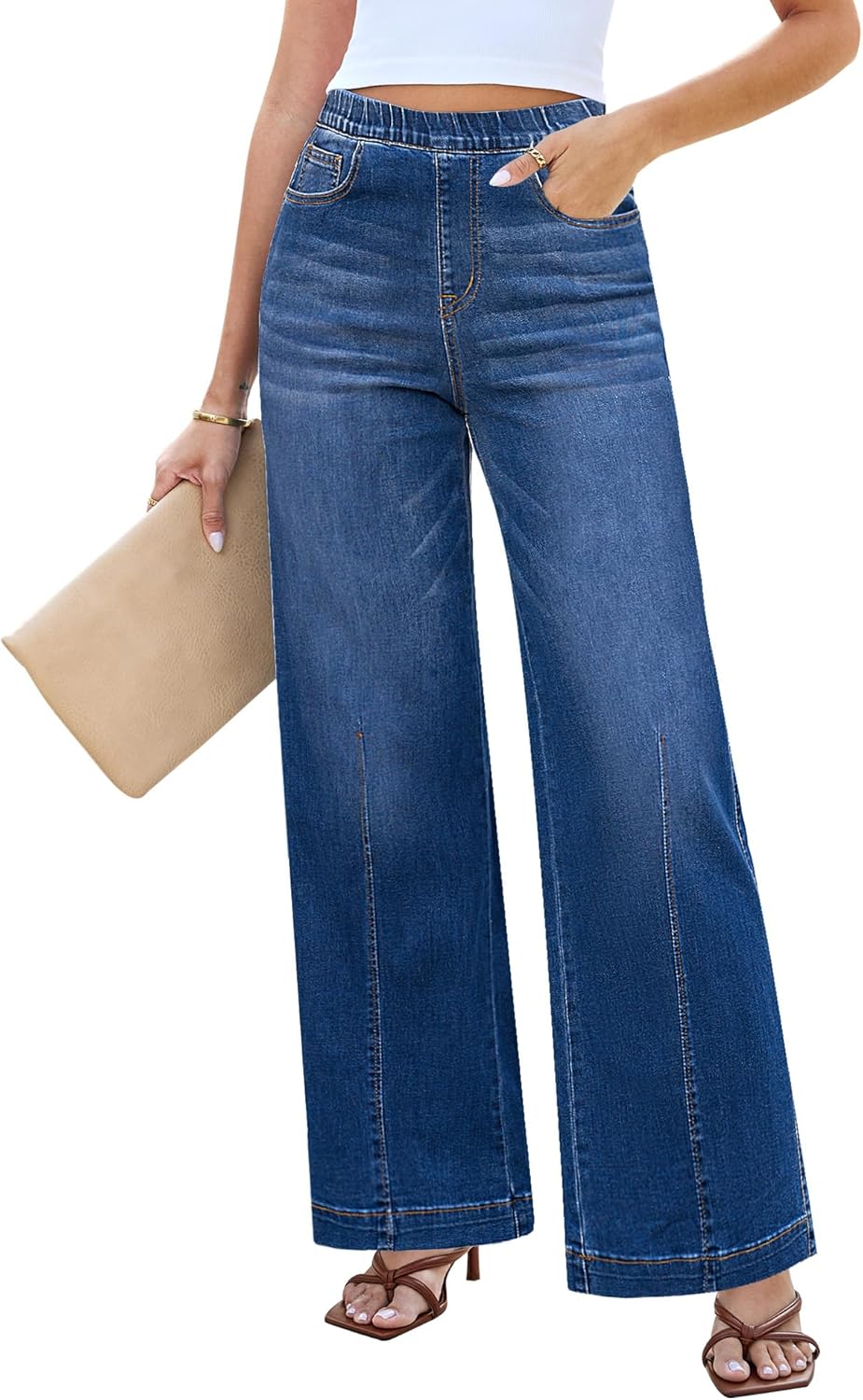 LookbookStore Wide Leg Jeans for Women Trendy High Waisted Trousers Stretchy Baggy Denim Pants
