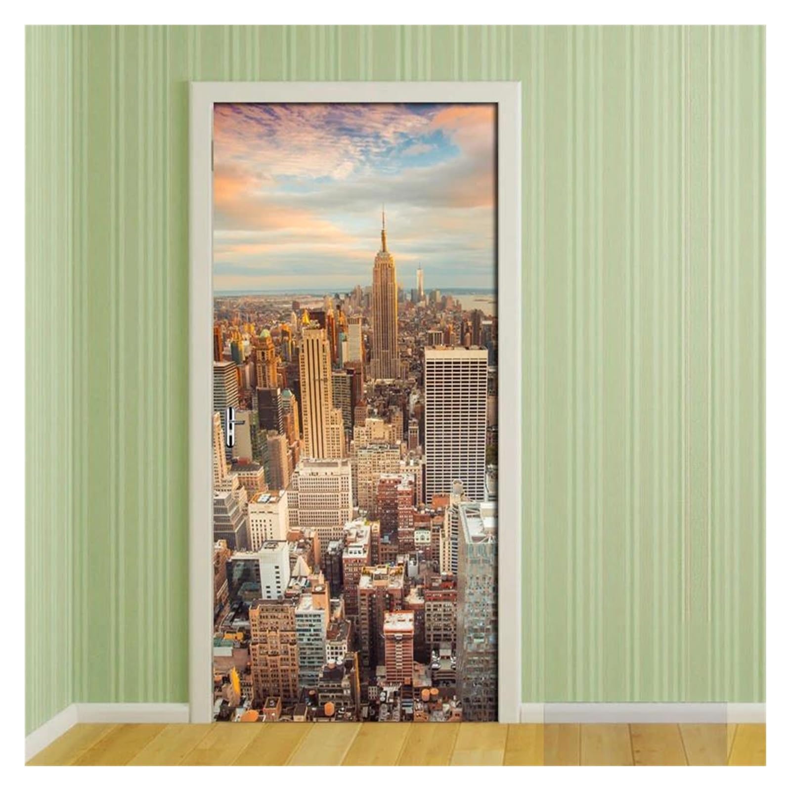 Autocollant de porte imperméable PVC 3D crépuscule urbain papier peint adhésif lavable